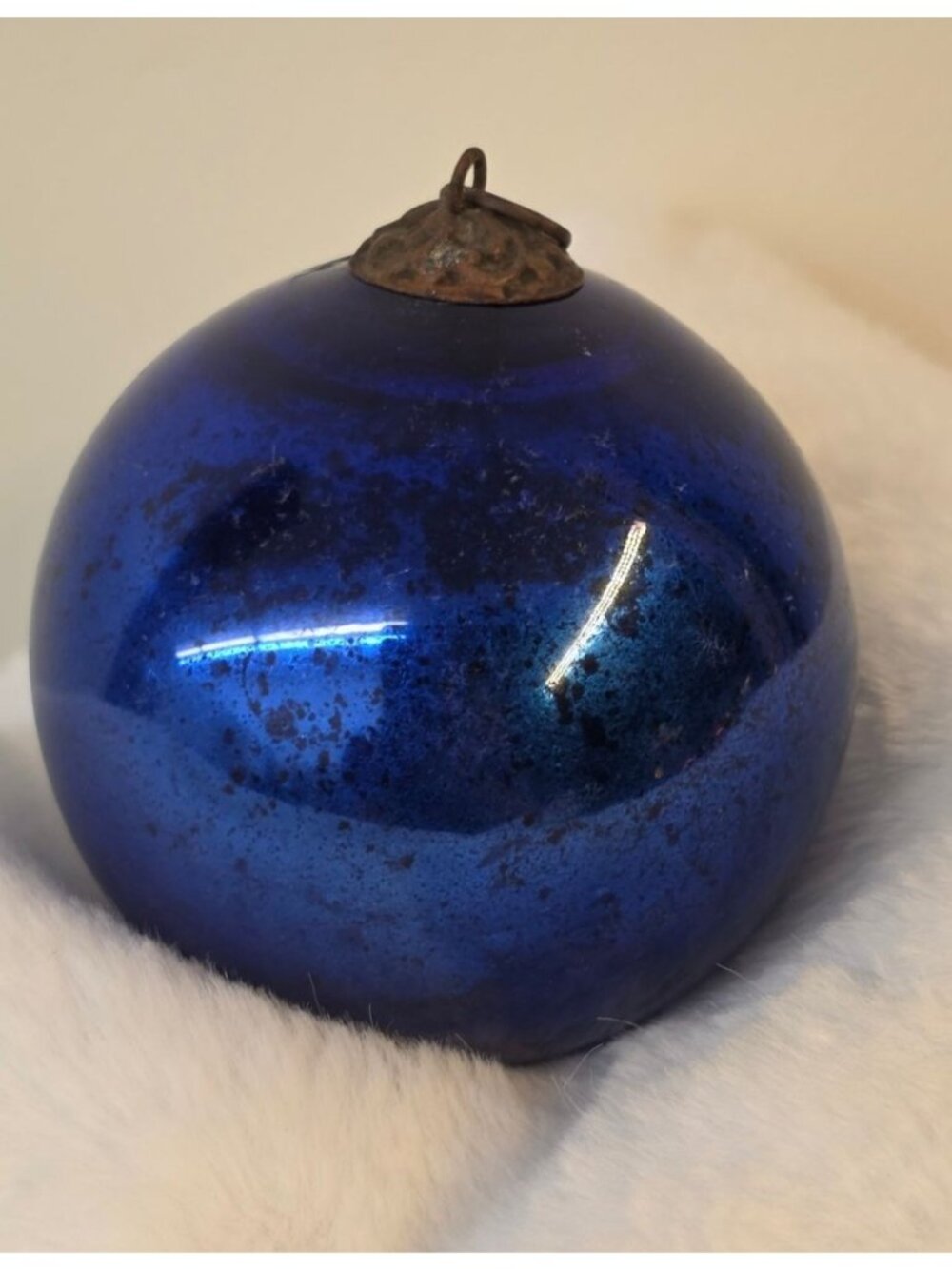 Antique Blue Glass German Kugel 3" Collectible Christmas Ornament